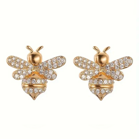 Blingy Bees Gold & CZ Earrings - Picture 3 of 4